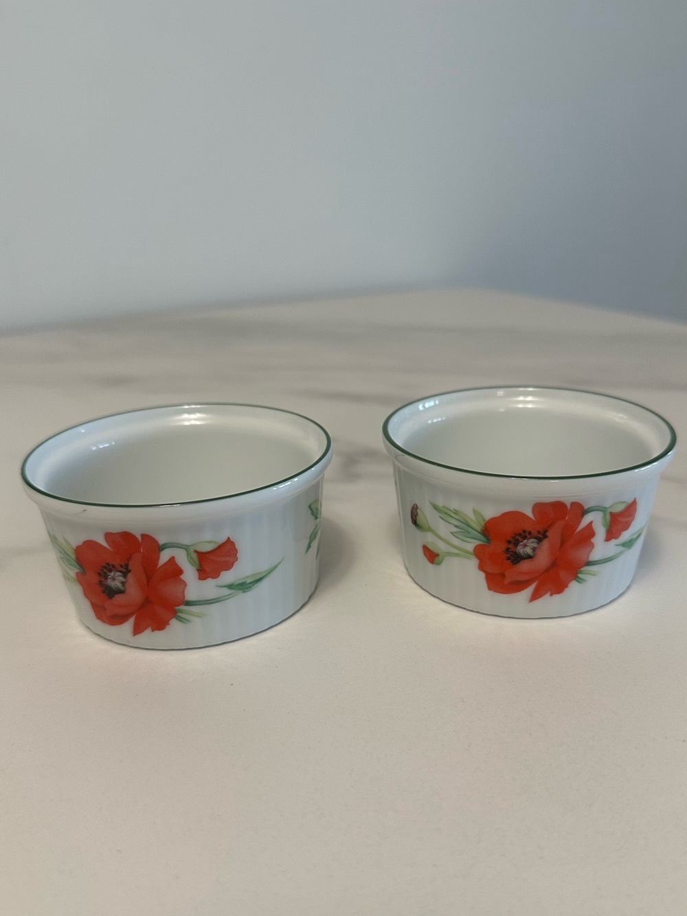 Vintage Royal Worcester Evesham Vale White Porcelain Poppy Ramekins (set of 2)